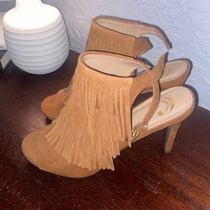 Charlotte Russe Camel sling back fringed heals - Size 9